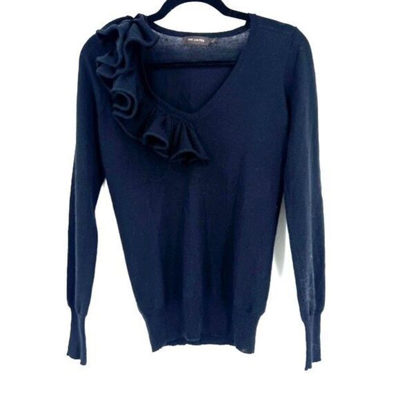 Limited Ruffle Merino Wool Blend Lightweight Sweater small career top black - Picture 1 of 8